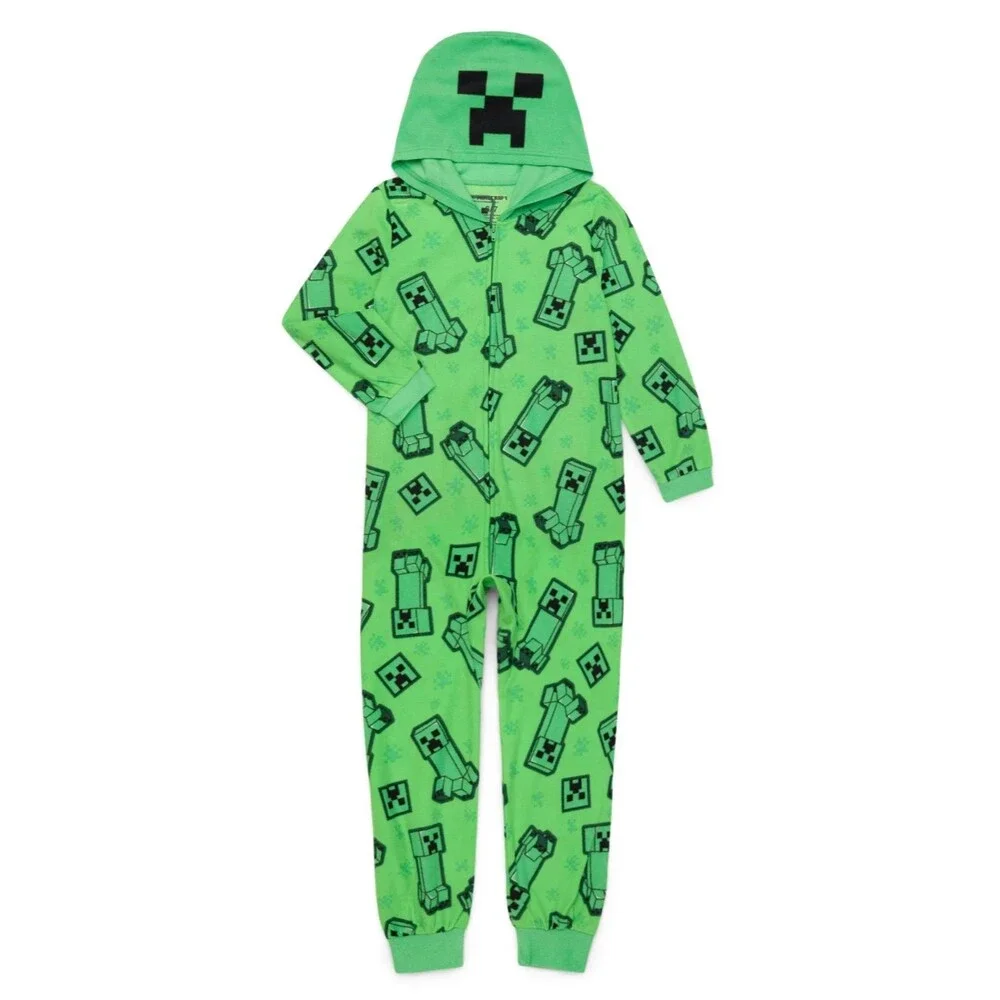 MINECRAFT Boys Pajamas 14/16 XL One Piece Union Suit Pjs Halloween Costume NEW